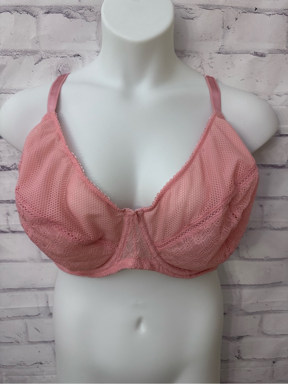 Torrid Plus Size 42H Unlined Full Coverage Underwire Bra Pink Lace Convertible